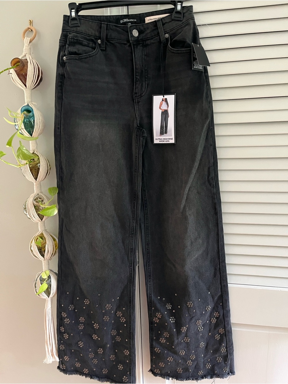 BCBGeneration Black Wide Leg Studded Jeans